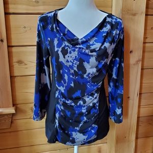 Dana Buchman 3/4 Sleeve‎ Blue & Black Shirt Size Medium